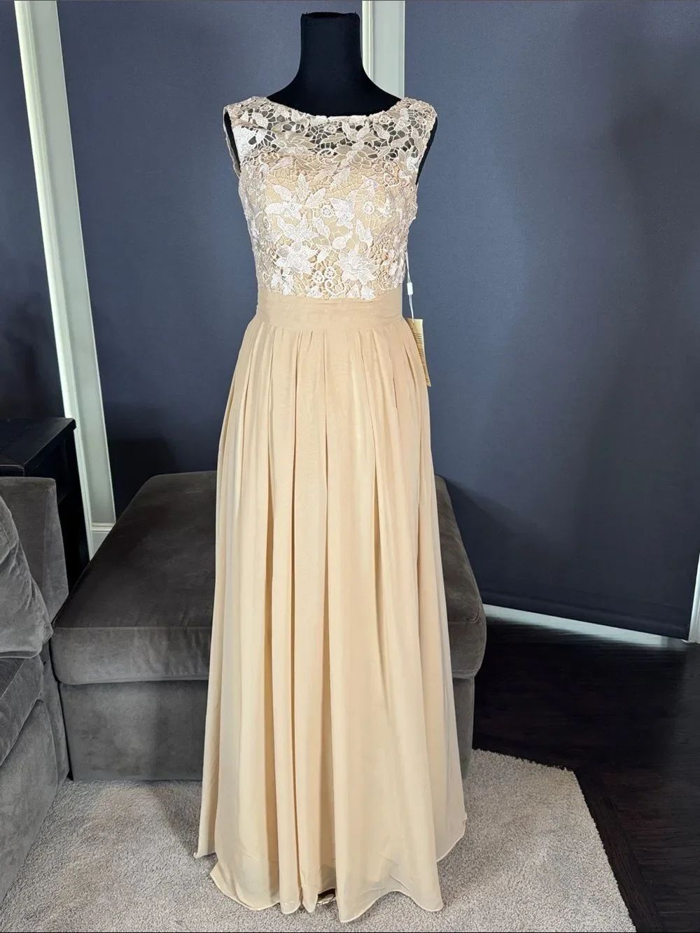 Women’s Lace Bodice Chiffon Maxi Bridesmaid Formal Dress Size Zip Size 2 NWT